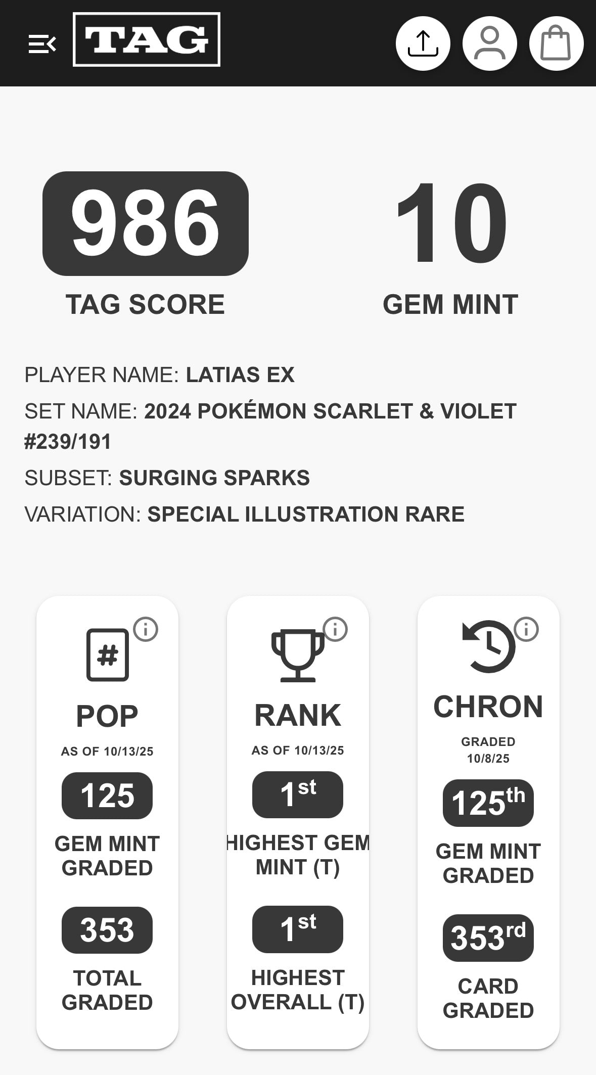 TAG Grade 10 Latias Ex 239/191
